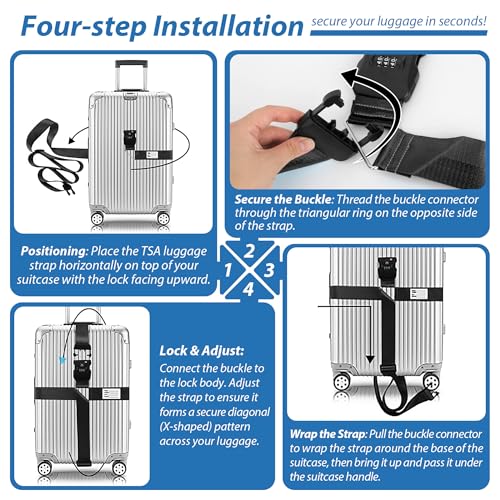 TSA Approved Luggage Straps with Combination Lock, Cross Black - color: Cross Black