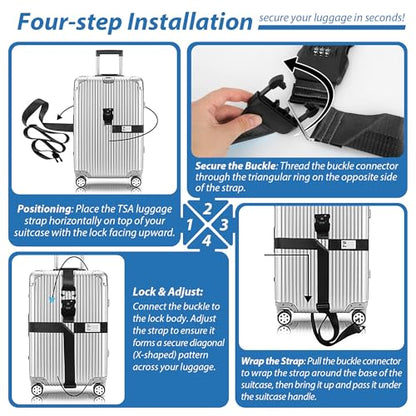 TSA Approved Luggage Straps with Combination Lock, Cross Black - color: Cross Black