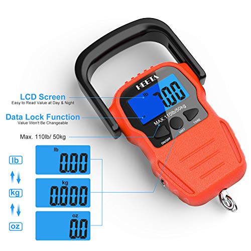 HEETA Fish Scale Digital Fishing Luggage Weight Scale with Measuring Tape - color: Orange