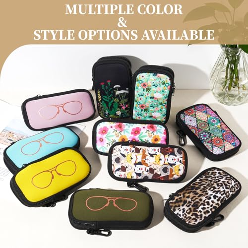 QIUTIMIY Sunglasses Soft Case Zipper Double Eyeglass Case with 2 Compartments 1 Belt Clip - color: White Flower