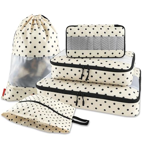 U+U 5 Set Packing Cubes, Travel Organizers with Shoe Bag (Polka Dot) - color: Polka Dot