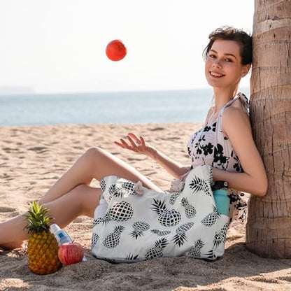 Clothirily Beach Bag for Women, Large Beach Tote Bag Waterproof with Zipper - color: Pineapple