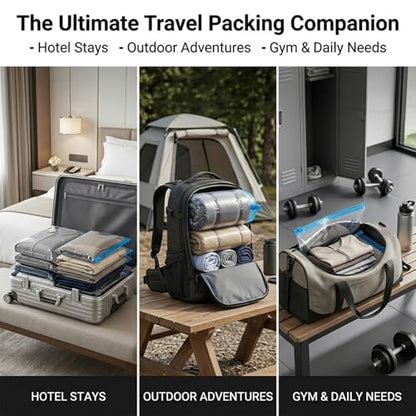 Compression Clear Bags 10 Pack for Travel Essentials, Roll Up No Vacuum Pump or Air Extractor Needed Space Saver Transparent Organizer, Reusable Storage Caddy for Clothes, Luggage, Closet, 20" x 16" - size: Small