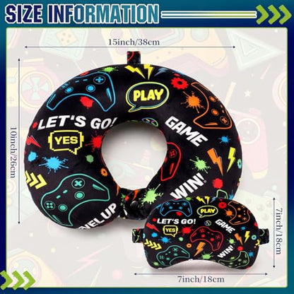 Gilprop 2 Pcs Gaming Neck Pillow for Travel with Sleep Eye Mask - style: Gaming