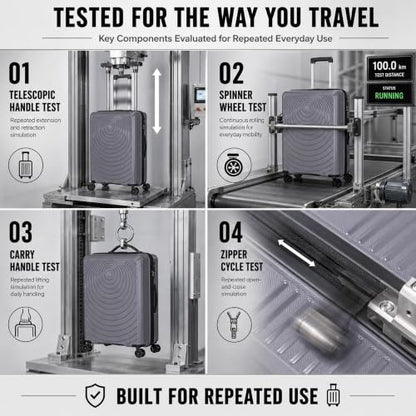 CONCEPTEN Luggage Sets 3 Piece, PP Hardshell Suitcases Set with Wheels - color: Grey, size: 3 Piece Sets (21/Db/Tb)