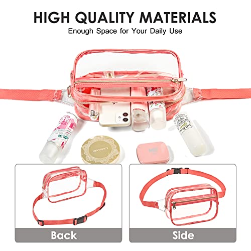 Clearworld Clear Fanny Pack, Waterproof 3-in-1 Belt Bag for Women, Pink - color: Pink
