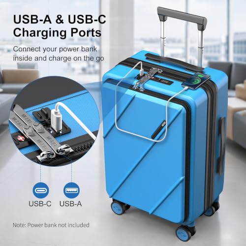 Carry On Luggage 22x14x9 Airline Approved with Front Pocket, Blue - color: Blue