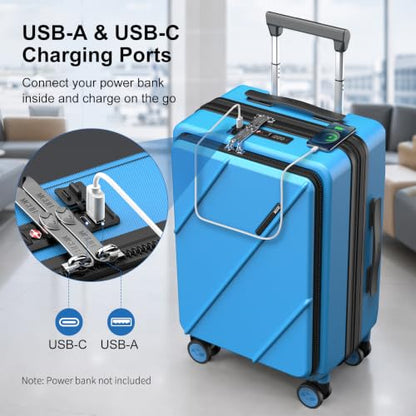 Carry On Luggage 22x14x9 Airline Approved with Front Pocket, Blue - color: Blue