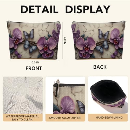 Purple Orchid Makeup Bag, Butterfly Cosmetic Bags Travel Organizer Bag - color: Multicolor 0057