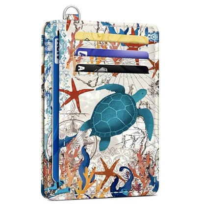 SEAVILIA Small Credit Card Holder for Women, Slim RFID Blocking Wallet - color: Sea Turtle