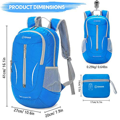 ZOMAKE Lightweight Packable Backpack 25L, Foldable Hiking Daypack - color: Dark Blue