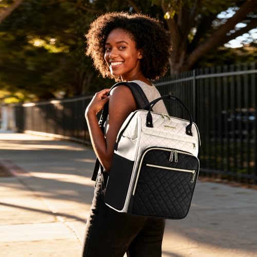 EMPSIGN 17 Inch Laptop Backpack for Women, Beige-Black - color: Beige/Black