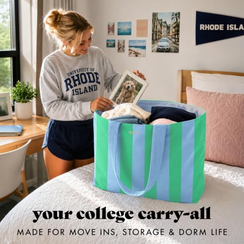 Fit & Fresh All The Things XL Beach Bag for Women, Oversized Travel Tote - color: Blue & Green Stripe