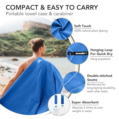 4Monster Quick Dry Microfiber Towel, Camping & Travel & Gym Towel with Case - color: Blue, size: 71.00" x 35.00"