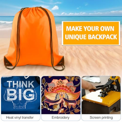 KUUQA 12 Pcs Orange Drawstring Backpack Bags - color: Orange
