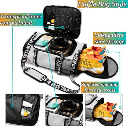 Gym Duffle Bag Backpack,4‑Way Waterproof with Shoe Compartment Travel Laptop - color: Grey