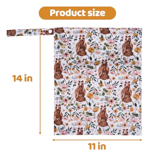 2pcs Cloth Diaper Wet Dry Bags with Two Zippered Pockets-Highland Cow - color: Cow