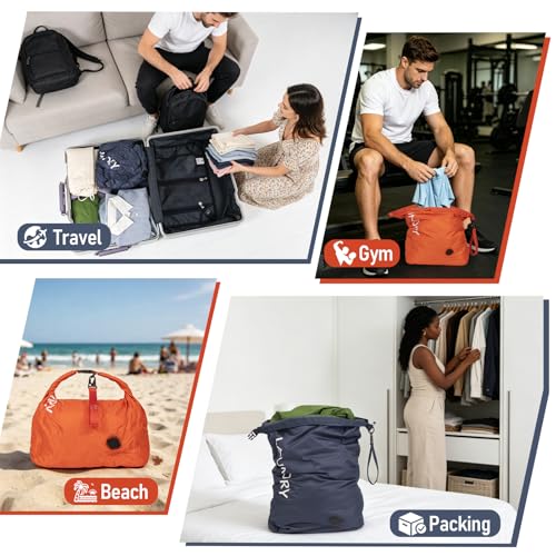 WiseBoy 2 Pack Travel Laundry Bag, Compression Storage for Dirty Clothes - color: Navy & Orange