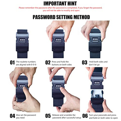 2 PCS Luggage Strap 78" x 2" Suitcase Belts Wide Adjustable Packing Straps Travel Accessories, Rose Pink & Combination Lock - color: 2pcs Rose Pink