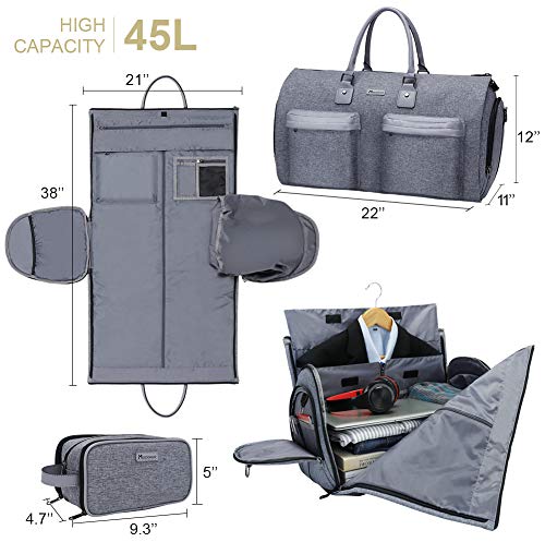 Travel Garment Bag,45L convertible garment bag carry on for hanging clothes - color: Grey Heather