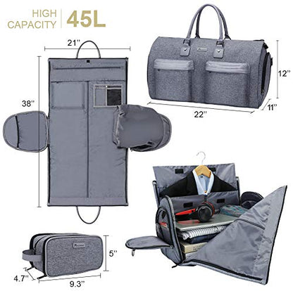 Travel Garment Bag,45L convertible garment bag carry on for hanging clothes - color: Grey Heather