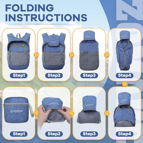 ZOMAKE 10L Ultra Lightweight Packable Backpack, Small Daypack Light Foldable Backpacks Water Resistant Day Bag for Hiking(Dark Blue) - color: Dark Blue A1, size: 10L