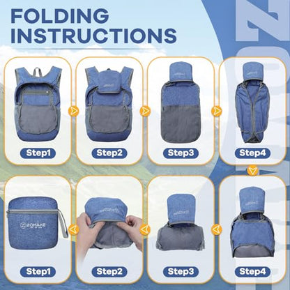 ZOMAKE 10L Ultra Lightweight Packable Backpack, Small Daypack Light Foldable Backpacks Water Resistant Day Bag for Hiking(Dark Blue) - color: Dark Blue A1, size: 10L