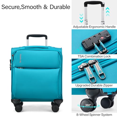 Hanke Underseat Carry On Luggage with Wheels, Small Suitcase, Rolling Bag - color: Caribbean Blue, size: 16 Inch Underseat