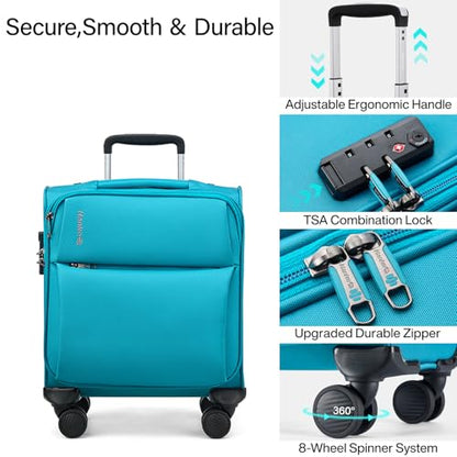 Hanke Underseat Carry On Luggage with Wheels, Small Suitcase, Rolling Bag - color: Caribbean Blue, size: 16 Inch Underseat