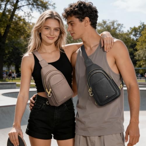 Kattee Sling Bag for Women, Leather Crossbody Bag for Travel, Black - color: Black