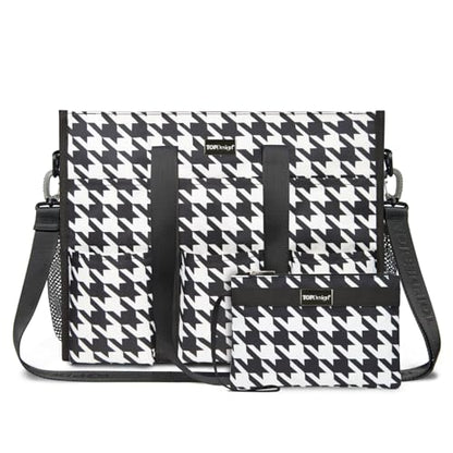 TOPDesign Utility Water Resistant Tote Bag with 22 Pockets, Zipper Closure - color: Houndstooth, size: Large