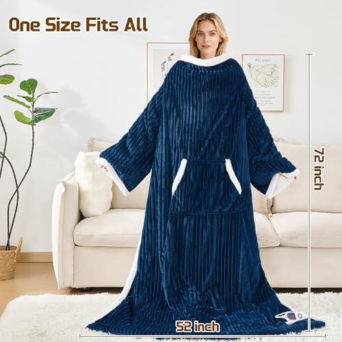 Wearable Heated Blanket with Sleeves& Foot Pocket Electric Robe, Navy - color: Navy Blue