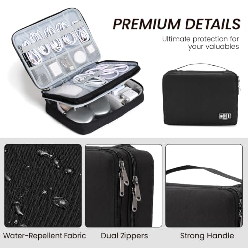Electronic Organizer Travel Case, Double Layer Cable Organizer Bag - color: black