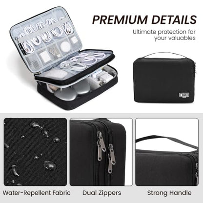 Electronic Organizer Travel Case, Double Layer Cable Organizer Bag - color: black