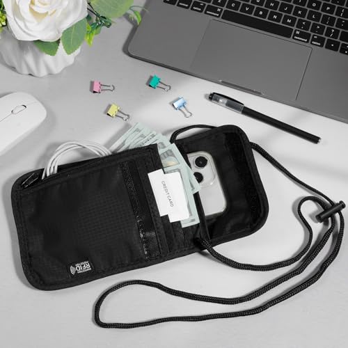 Travel Neck Wallet Black Blocking Passport Holder Neck Pouch - color: Black
