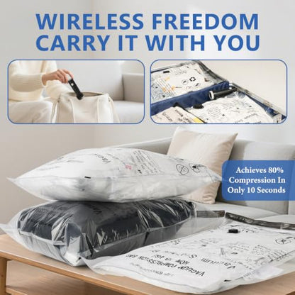 18 Pack Travel Vacuum Bags for Clothing with Rechargeable Wireless Air Pump - size: 18 Combo Size (Blue)