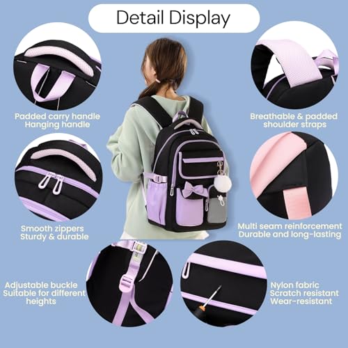 Purple Rolling Backpack for Girls Kids Trolley Rolling School Bag Wheeled Backpack for Elementary School Roller Bookbags on 6 Wheels, Purple - color: 6 Wheels Purple, style: 6 Wheels