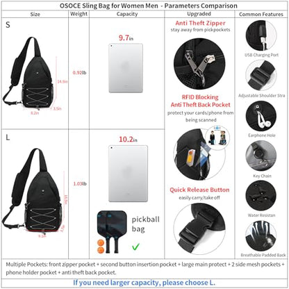 OSOCE Anti-Theft Sling Bag, Crossbody Bag for Men, Water-Resistant, 1.0L - color: Black V1.0, size: Large