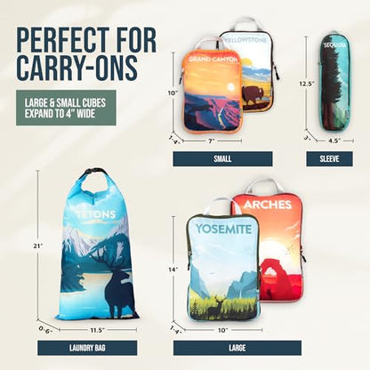 TRIPPED Travel Gear Compression Packing Cubes for Carry-On Travel 6-Pack - color: National Park, size: 6 Piece