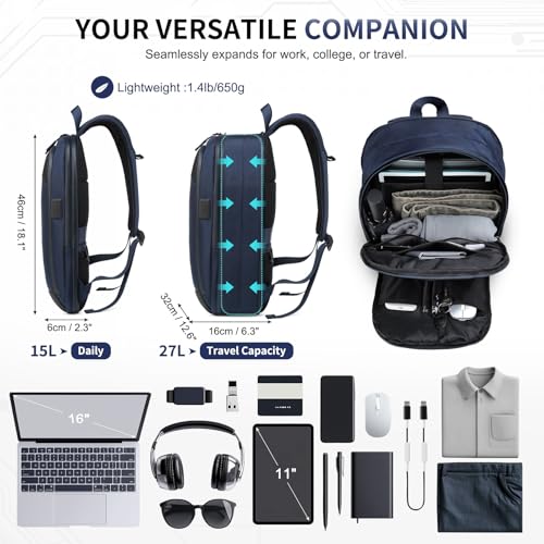 15.6 Inch Expandable Laptop Backpack Water Resistant Blue - color: Blue