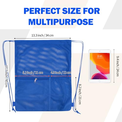 NATURAL STYLE 2 PACK Mesh Drawstring Backpack Bag, Multifunction Mesh Bag for Swimming, Athletic Gym, Clothes, Beach, Swim (Blue) - color: Blue
