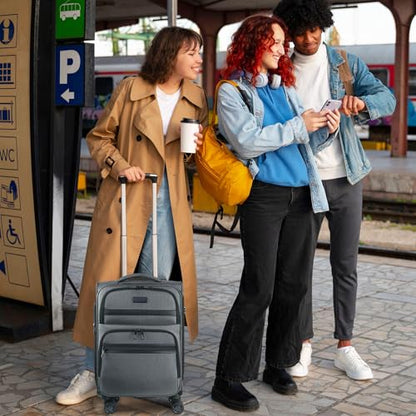 KROSER Softside Expandable Carry On Luggage with Front Business Pockets，20 Inch Suitcases with Spinner Wheels & Built-in TSA Lock, Durable Suitcase Rolling Luggage with USB Port, Grey - color: Grey-20, size: 20 inch