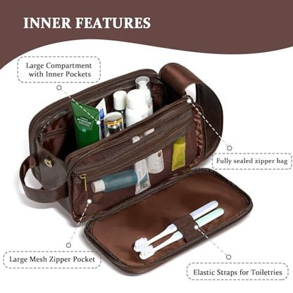 Travel Toiletry Bag For Mens PU Leather Engraved Initials (Dark Brown E) - color: Dark Brown, style: E
