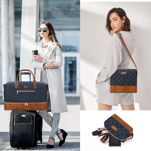 ITIEZY Weekender Bag for Women 21.5" Travel Duffel Large Carry On Bag 3PCS - color: 8a-Dark blue