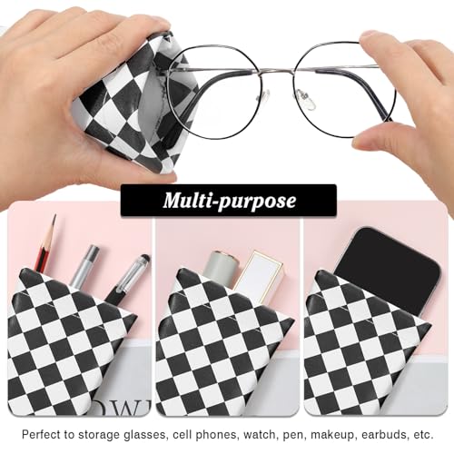 MoKo Squeeze Top Glasses Pouch, Portable Leather Soft Sunglasses Case Anti-Scratch Eyeglasses Bag Goggles Sleeve - color: Pink White + Black White, style: 2 Pack
