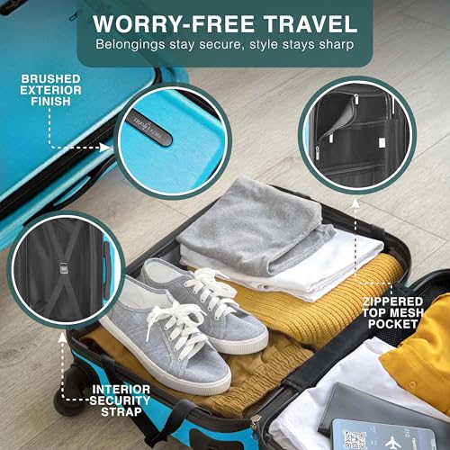 TRAVELARIM 24 Inch Checked Luggage with Spinner Wheels, Medium Suitcase - color: Teal, size: Medium 24-Inch Checked