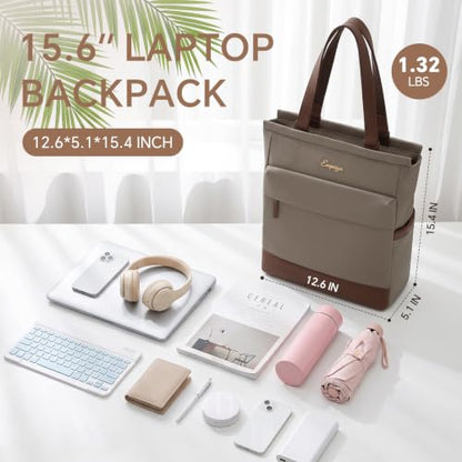 EMPSIGN Tote Backpack for Women, Work & Travel Bag, Fits 15.6" Laptop - color: Mocha/Coffee