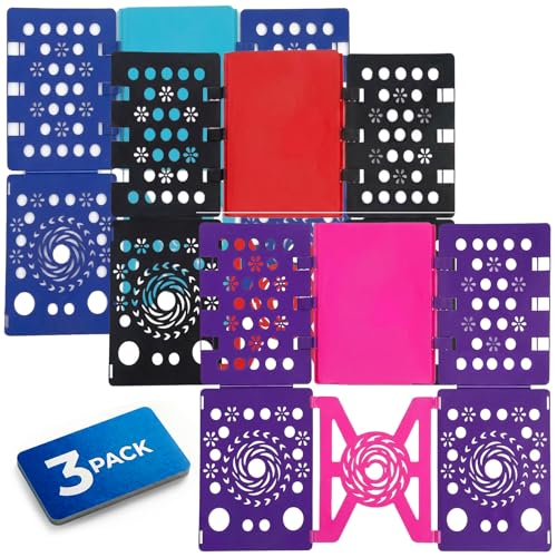 3Pack Foldable Laundry Board | Portable Shirt & Clothes Folder Organizer | Quick Folding Tool for Home & Travel（ Black Red, Cyan Blue and Pink Purple ） - color: 1 Pink Purple 1 Black Red 1 Blue