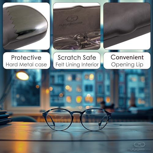 MyEyeglassCase Men Small Glasses case - Eyeglasses Hard Shell Holder Pouch & Cloth-Reading Slim & Narrow Case Heavy Duty - color: Grey