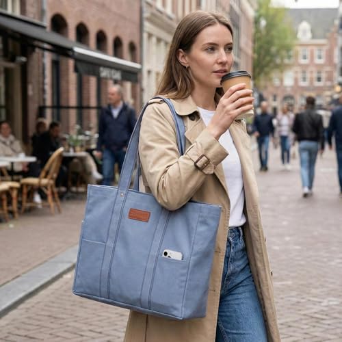Large Canvas Tote Bag for Women,Casual Spacious Shoulder Bag - color: Blue